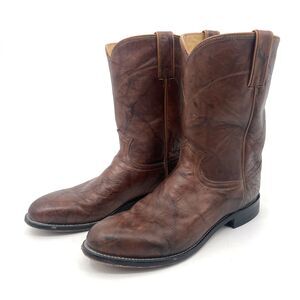 Justin Classic Deerlite Boots Mens 9.5EE Brown Roper Western 3163 Marbled Leathe